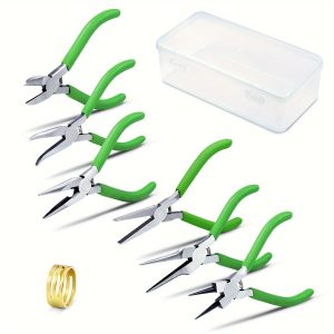 Mini Pliers Tool Set 6-Piece 4-1/2-Inch Precision Diagonal Plier Long Nose Needle Nose Flat Nose Bent Nose Round Nose Plier Micro Fine Plier For Jewelry Making Beading Hobby Wire Craft