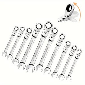 Ratchet Wrench Set, 5-Piece, 72 Teeth, 180 Degree Flex Head Design, Solid Chrome Finish, Extra Long Gear Ratchet Wrench Set Extended Handle With Flex Head