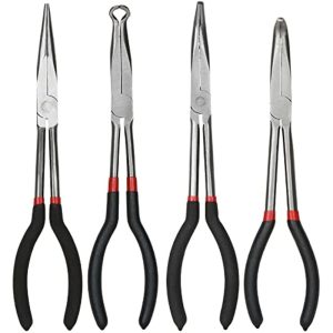 4pcs/set 4-in-1 Long Needle Nose Pliers Set: 90-Degree Bent Spark Plug Wire Removal Tool, 11 Inch