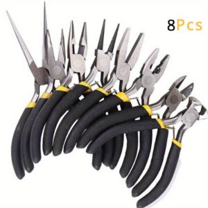 Set of 8 Pliers, Multi-Purpose Steel Pliers Set, Round Curved Needle Nose Pliers, Top Scissor Pliers, Wire Pliers, Indoor And Outdoor Repair Tools