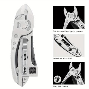 Multitool Wrench Adjustable Wrench Multitool Handy Pocket Wrench Screwdriver Bits Pliers Survival Emergency Gear Assembly for Outdoor Survival Camping Hunting and Hiking