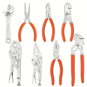 ValueMax 8-piece Pliers And Wrench Set, Includes Linesman Pliers, Locking Pliers, Needle Nose Pliers, Groove Joint Pliers, Slip Joint Pliers, Diagonal Pliers, Adjustable Wrench, Dipped Handle