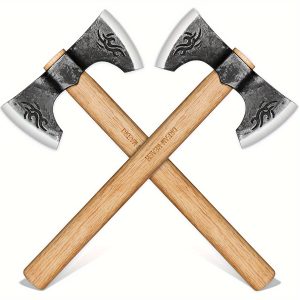 "2 pack, Professional 16"" Double-Sided Viking Axes Set - Hand Forged Bushcraft Axes for Wood Chopping, Gardening & Carving"