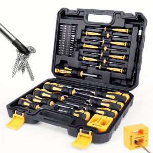 Amartisan 43-Piece Magnetic Screwdriver Set, Chrome Vanadium Steel, Includes Slotted, Phillips, Hex, Torx, Precision Screwdrivers, Magnetic Demagnetizing Tool, Black & Yellow, Uncharged Manual Tool Kit