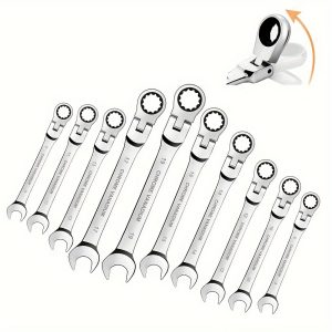 5pcs 5-Piece Chrome Vanadium Steel Flex Head Ratchet Wrench Set, Metric Combination Spanner Key Wrench Kit for Hardware Tools