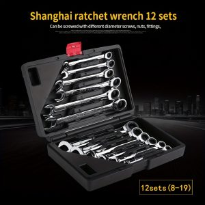 Ratchet Wrench Set Metric Wrench Set 8-19 mm Ratchet Combination Spanner Wrench Polished Hand Tool 5??Return Angle 72 Teeth Quality with Storage Organizer Box 12pcs