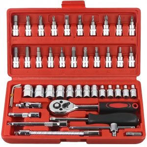 46pcs Socket Ratchet Wrench Set - Powerful 1/4 Inch Drive, Versatile Socket Ratchet, Comprehensive Bit Socket, Precise Metric, Convenient Extension Bar - Ideal for Automotive Repair and Maintenance